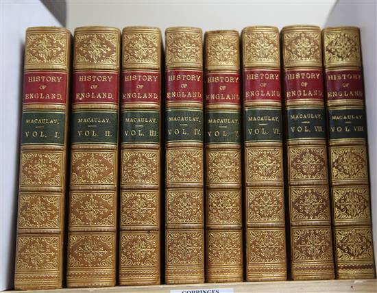 Macaulay (Lord) - The History of England ... 8 vols, gilt ruled polished calf, gilt decorated and panelled spines with